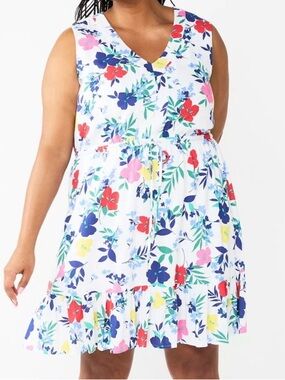 Draper James RSVP Floral Sleeveless Tie Waist Linen Blend Dress - Size 3X
